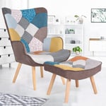 Idmarket - Fauteuil scandinave ivar avec repose pieds en tissu patchwork multicouleurs