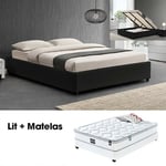 Ensemble Matelas + Sommier Coffre 160 Noir, Polyuréthane, Style Contemporain, 213 x 175 x 34.5 cm - Noir - Meubler Design