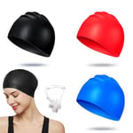 Bonnet de Natation en Silicone Femme Homme,Bonnet de Bain Élastique,Bonnet Piscine Imperméable,Bonnet de Piscine avec Pince-Nez,Doux et Résistant Bonnet de Bain Piscine pour Cheveux Longs et Courts