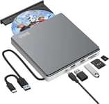 Lecteur DVD Externe Lecteur CD Externe USB avec 2 Ports USB SD TF Graveur et Lecteur CD/DVD Externe Lecteur CD Externe pour Ordinateur Portable Windows Mac PC MacBook.[P128]