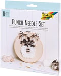 Folia 23411 Punch Needle Set complet de 8 pièces avec cadre à broderie, mointain, aiguille à punch, outil d'enfilage et laine, blanc et marron, taille unique