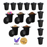 15 x 50L Black Plastic Bin Clip Lock Lid Kitchen Garden Waste Storage Dustbin UK