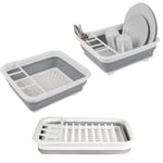 Beldray LA031051 Collapsible Dish Drainer - Plastic Sink Drying Rack With Cutlery Divider, Foldable For Compact Storage, Durable For Plates, Cups, Pots & Pans, Space Saving For Camping, Caravans