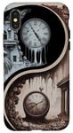 Coque pour iPhone X/XS Steampunk Apocalypse Yin Yang Horloge Symbole dans une maison en ruine