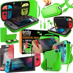 Nintendo Switch Accessoire, Pack De (Étui Rigide Pour Switch, Protecteurs D'écran En Verre Trempé, Câble Type C, Coque Comfort Grip, Écouteur, Stylo, Boite De Jeux) Vert