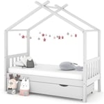 Cadre de lit enfant avec tiroir blanc pin massif 80x160 cm