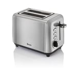 Silver 2 Slice Toaster Stainless Steel Variable Browning Control Defrost Swan