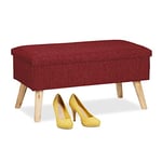 Relaxdays Banc de Rangement, rembourré, Pieds Bois, Banquette, Coffre avec revêtement Tissu HLP39 x77x 39cm,Rouge foncé