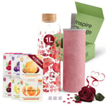 waterdrop® Cadeau Saint Valentin, Coffret Dégustation Verre, Bouteille en verre 1 L + 18 Cubes à Boire en 6 saveurs, Sans sucre, Boisson en cube, Gourde d'eau, Cadeau Pour Homme & Femme