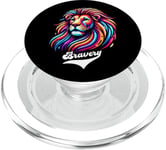 Lion coloré avec inscription « Bravery » PopSockets PopGrip pour MagSafe