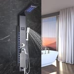 LED Bathroom Shower Panel Column Tower Black Waterfall Mixer Taps Body Jets