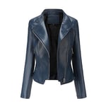 YYNUDA Blouson Cuir Biker Revers Veste Motard Femme Jacket Bombers Aviateur Léger Manteau Moto Printemps/Automne Bleu 3XL