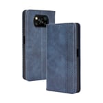 UILY Case Compatible for Xiaomi Poco X3 NFC, Retro Style Anti-Fall Flip Wallet Leather Cover with Card Slot, Magnetic Suction Bracket Shell. Blue