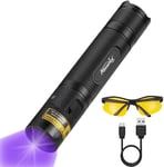 SV005 10W 365nm Lampe Torche UV LED Puissante Rechargeable Ultraviolet Détecteur D'urine avec Lunettes de Protection UV, Batterie Incluse pour Durcissement de Résine, Peinture, Fluoresceine.[G623]