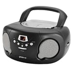 groov e Orginal Boombox - Portable CD Player with Radio, 3.5mm Aux Port, & Headphone Socket - LED Display, 2 x 1.2W Speakers - Battery or Mains Powered - Black