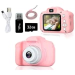 Smart Mini-kamera Barnkamera 1080p Hd Digitalkamera Skärm Med 32gb-kort pink