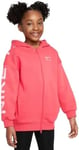 NIKE FD2960-648 G NSW CLUB FLC AIR HD FZ LS Sweatshirt Girl's LT FUSION RED/MED SOFT PINK Size L