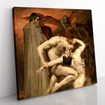 Dante And Virgil by William Adolphe Bouguereau Classic Painting Canvas Wall Art Print Ready to Hang, Framed Picture for Living Room Bedroom Home Office Décor, 35x35 cm (14x14 Inch)