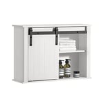 SoBuy Armoire Murale Salle de Bain, Placard Toilette Suspendu, Placard de Rangement, Meuble Haut Toilettes avec 1 Porte de Grange, 68 x 20 x 48 cm, Blanc, BZR71-W