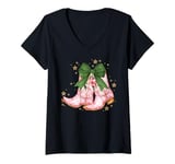 Womens Cute Pink Christmas Cowgirl Boots Coquette Bow Western Howdy V-Neck T-Shirt