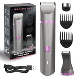 Rasoir Électrique Femme, Tondeuse Femme Intime，Tondeuse Bikini Femme, 2 en 1 Rasoir Femme Électrique，Zone Intime, Rechargeable, Étanche Pour Utilisation Humide et Sèche, Gris violet