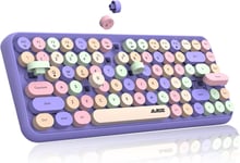 308i Clavier sans Fil Rétro, Bluetooth Silent Cute Computer Keyboard, Round Punk Compact 84 Touches,Texture Mate, Typewriter Design, QWERTY, Multidispositif pour PC Laptop Mac-Violet Coloré