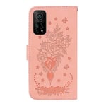 Yhteensopiva Xiaomi Mi 10t/ 10t Pro 5g lompakkokotelon kanssa Flip Pu Nahka Emboss Rose Flowers Magneettinen Kickstand korttipaikan kansi - vaaleanpunainen