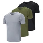 Cimic 3 Pack T Shirt Sport Homme Tee Shirt Homme Tshirt Sport T-Shirt à Manches Courtes Running Fitness Respirant Séchage Rapide Gym Baselayer Haut (590-Black Grey Green-M)