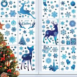 Ersandy - 9 Feuilles Décoration Noël Sticker Fenetre Bleu Rennes Blanc pvc Autocollants Noel Fenêtre Réutilisable Flocon de Neige Sticker pour Porte