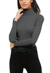 Re Tech UK Ladies Plain Ribbed Cotton Polo Turtle Roll Neck Tunic Top Jumper Full Sleeve, Charcoal Dark Grey, XXL 20-22 Plus Size