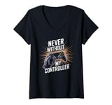 Womens Never Without My Controller Retrogaming Video Game Gift V-Neck T-Shirt