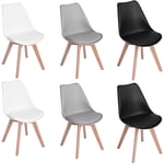 Lot de 6 chaises de salle à manger design contemporain scandinave-Melange de Couleurs 2 Gris + 2 Noir + 2 Blanc