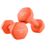 SONGMICS Lot de 2 haltères, 2 x 3 kg, en forme d'haltères, courts, hexagonaux, revêtement en néoprène, pour la musculation, l'entraînement, le fitness, pour la maison, orange papaye SYL906O01