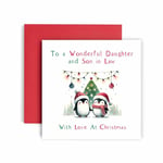 Huxters Festive Christmas Card for Daughter and Son In Law – Penguin Watercolour Design – Christmas card for Santa and Xmas Traditions (Daughter and Son In Law)