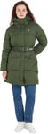 Calvin Klein Jeans Women Coat Logo Belt Long Puffer Winter, Green (Thyme), XL