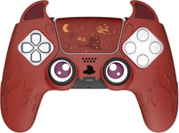 Protection Manette Pour Ps5 Avec Capuchon Joystick,Coque De Protection Compatible Avec Ps5 Station De Charge,Protège Manette Pour Ps5 Grip Avec Sticker Pavé Tactile-Rouge(Cute Demon)