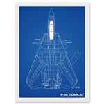 Grumman F-14 Tomcat US Airforce Fighter Plane Aircraft Blueprint Plan Artwork Framed Wall Art Print A4