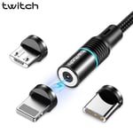 Câble Argent Micro 3M Twitch - Câble Micro USB / type C recharge magnétique versez rapide