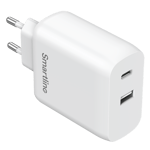 Smartline Väggladdare Dubbel Port USB-C & USB-A 65W PD, vit