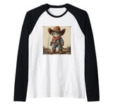 Black Cat in Cowboy Boots Raglan Baseball Tee