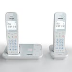 VTech XS1051 téléphone sans Fil à Deux combinés avec répondeur, Téléphone DECT sans Fil, Détection de l'appelant, Amplificateur de Volume, Fonction Mains Libres,Surface antibactérienne