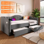 Banquette-lit rembourrée, canapé-lit, lits rangements, cadre de lit avec fonction de chargement usb Type c et 2 tiroirs (sans matelas) en velours