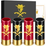 Cowboy Plastic Shot Glasses Bulk Set of 4 with Gift Box for Men Women Western Culture Fans Wedding Party Christmas Gifts, 12GA Small Bullet Shot Cups for Whiskey Tequila Vodka Liquor, Black+Red