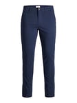 JACK & JONES Men's Chino Trousers Stretch Pants Tapered Cut Slim Fit Style JPSTMARCO JJBOWIE, Colours:Navy, Pant Size:33W / 32L, Leg Length:L32