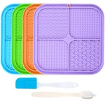 Licky Mats for Dogs and Cats, 4 Pcs Premium Lick Mats with Suction Cups for Dogs Anxiety Relief, Dog Lick Mats for Bathing, Grooming and Training with 1 Spatula, 1 Brush