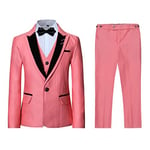 Garçon Costume 3 Pièces Classique Slim Fit Mariage Bal Tuxedo Veste Pantalon Et Gilet,Rose,14 Ans