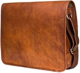 Sac à bandoulière en cuir pour homme et femme - Sac à bandoulière en cuir pour ordinateur portable - Cadeau pour petit ami - Taille 38,1 cm, Cuir vintage Marron, Compact size 15 X 11 X 4 Inch fits all