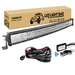 RIGIDON 80 cm 32 Pouces 405W incurvée LED Light Barre avec 12V stroboscopique Faisceau de câblage kit, Barre d'éclairage LED, feu antibrouillard pour Offroad Véhicules Voiture camions 4x4,6000K