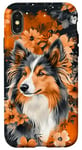 Coque pour iPhone X/XS Orange Aquarelle Floral Merle Shetland Sheepdog Art