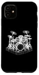 Coque pour iPhone 11 Ensemble de batterie 3D Wireframe - Vintage Drummer Drums Lover